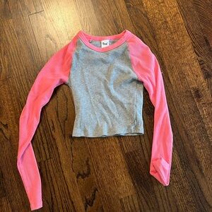 TNA Gray and Pink Long Sleeve Tee Sporty Color Block